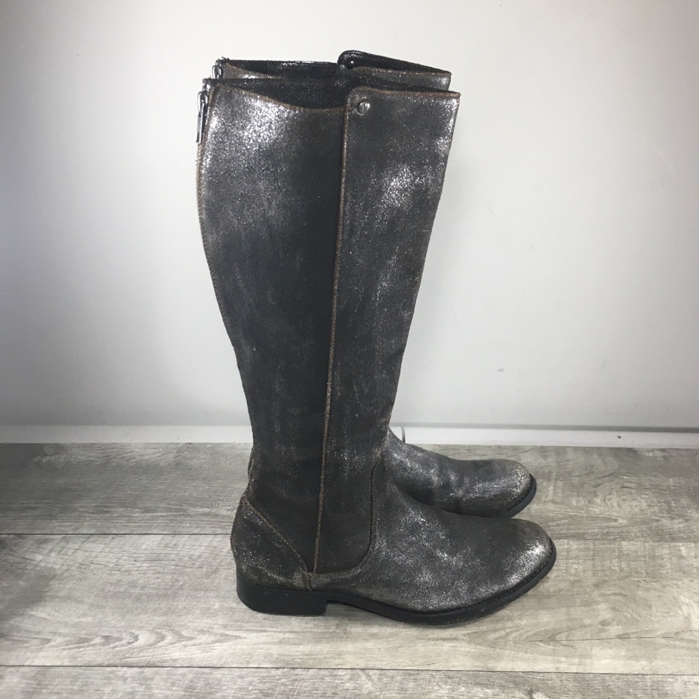 Frye Melissa Stud Back Zip 70877 Womens Gray Leather Zipper Tall Riding Boots 8